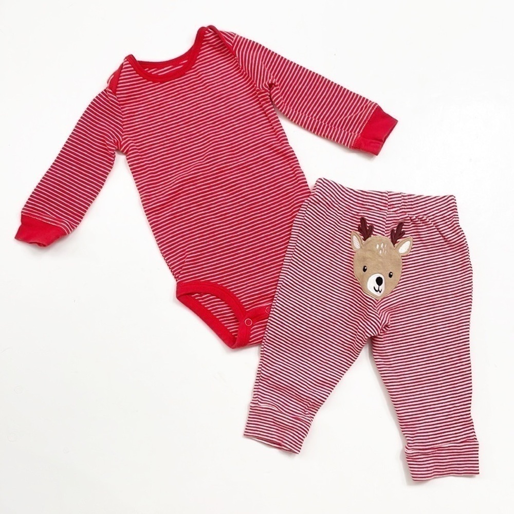 Carter’s red/white striped Christmas reindeer baby outfit